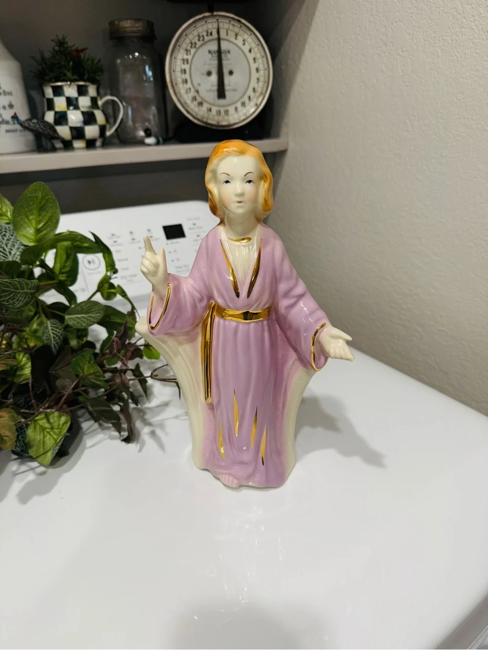 ❤️sold1950s Lady Head Vase Planter – Pink & Lilac Ceramic with Gold Accents - Picture 9 of 14